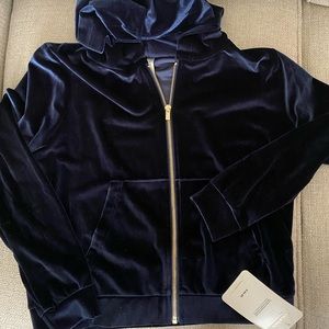 Navy Blue Velvet Velour Hoodie